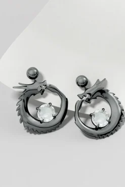 Natori Earrings|Dragon-Dragon And White Topaz Dangler Earrings