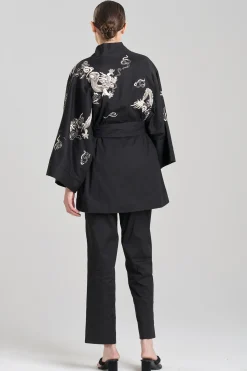 Natori Robes & Kimonos|Unisex-Dragon Techno Poplin Embroidered Unisex Kimono