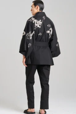 Natori Robes & Kimonos|Unisex-Dragon Techno Poplin Embroidered Unisex Kimono