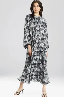 Natori Caftans|Caftan Dresses-Dynasty Mandarin Zip Caftan - Black