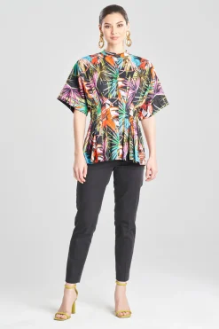 Natori Tops, Shirts & Tunics-El Nido Cotton Poplin Mandarin Pleated Top