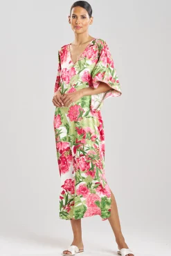 Natori Caftans|Plus Sizes-Enchanted Peony Satin Caftan