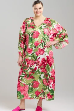 Natori Caftans|Plus Sizes-Enchanted Peony Satin Caftan