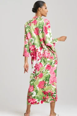 Natori Caftans|Plus Sizes-Enchanted Peony Satin Zip Caftan