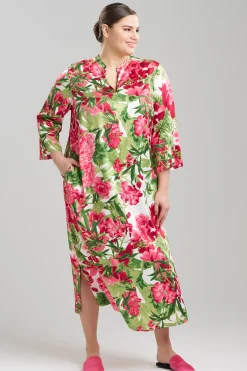 Natori Caftans|Plus Sizes-Enchanted Peony Satin Zip Caftan