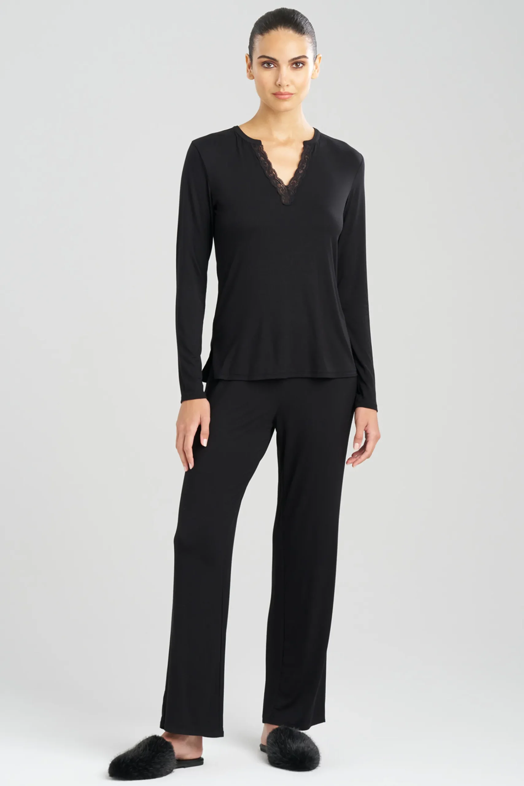 Natori Plus Sizes|Pajama Sets-Feathers Essentials Lenzing™ Ecovero™ Viscose Lace Applique PJ