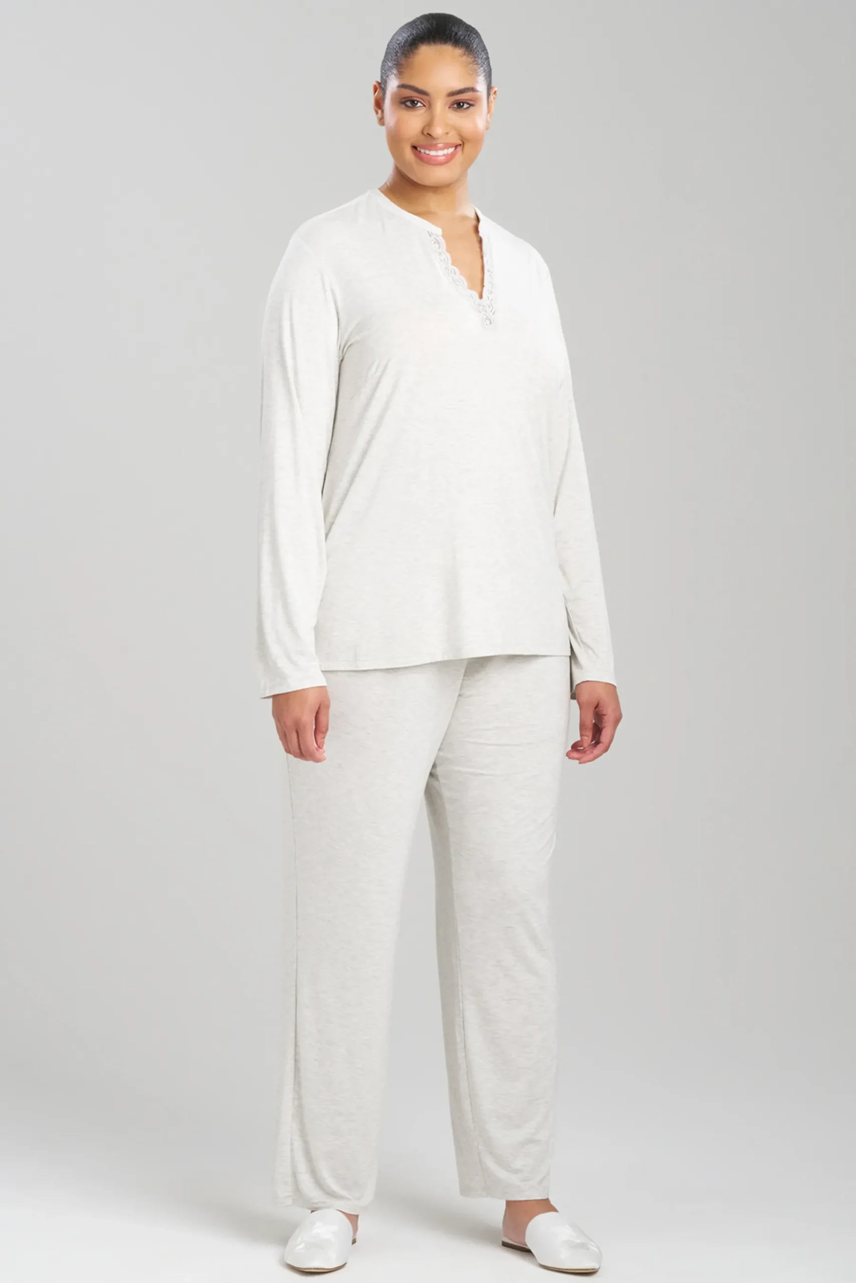 Natori Plus Sizes|Pajama Sets-Feathers Essentials Lenzing™ Ecovero™ Viscose Lace Applique PJ