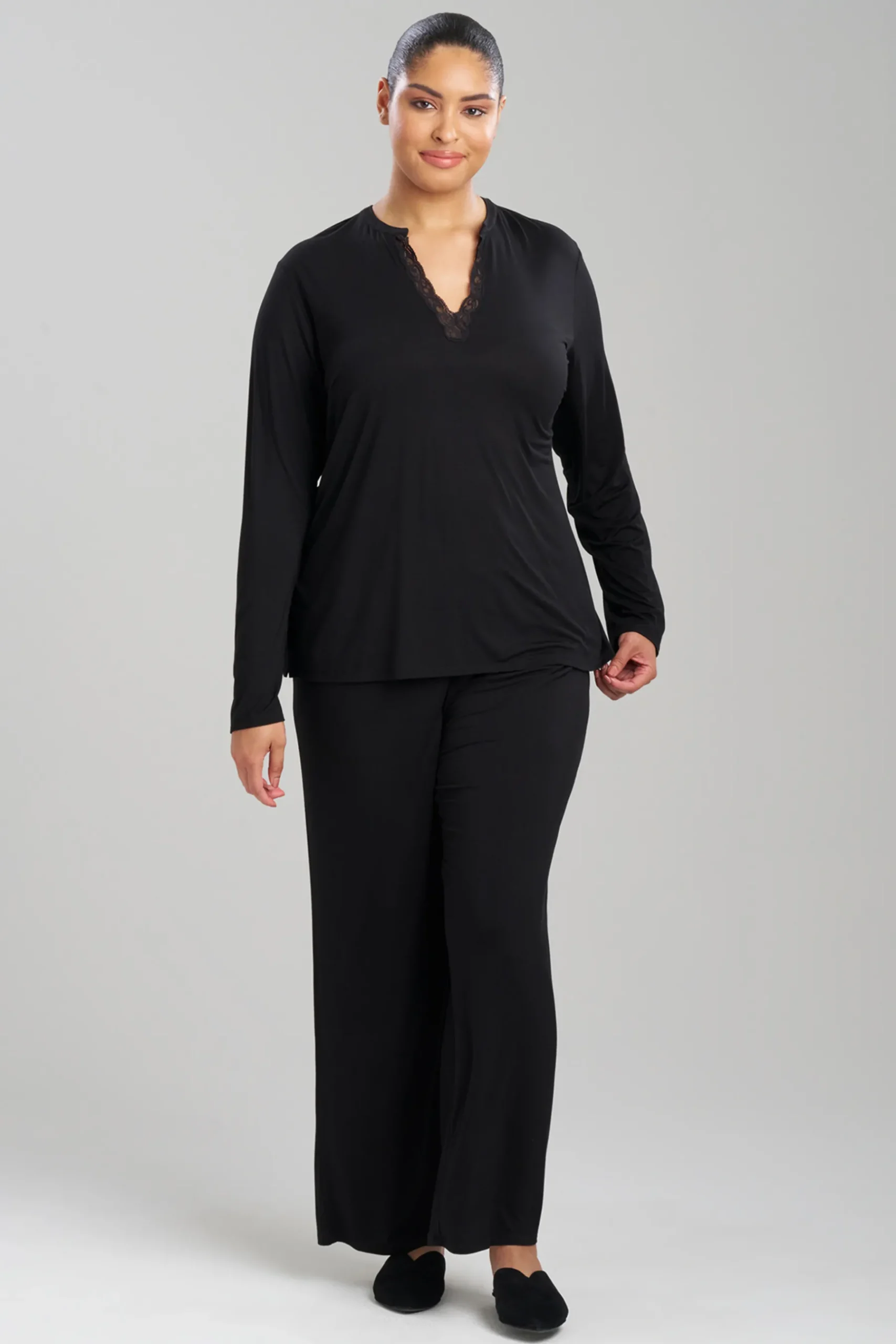 Natori Plus Sizes|Pajama Sets-Feathers Essentials Lenzing™ Ecovero™ Viscose Lace Applique PJ
