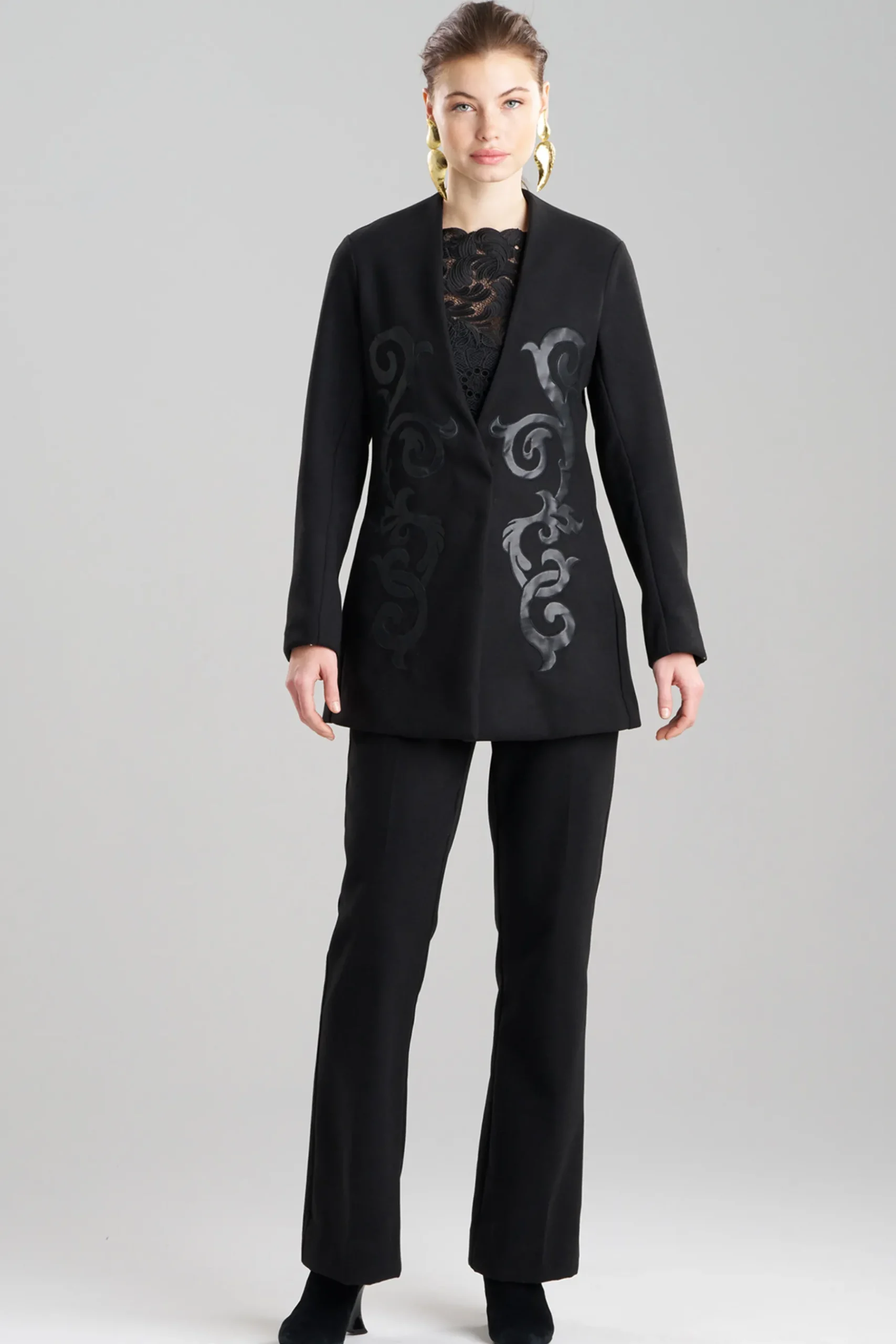 Natori Jackets & Outerwear-Felt Embroidered Collarless Jacket