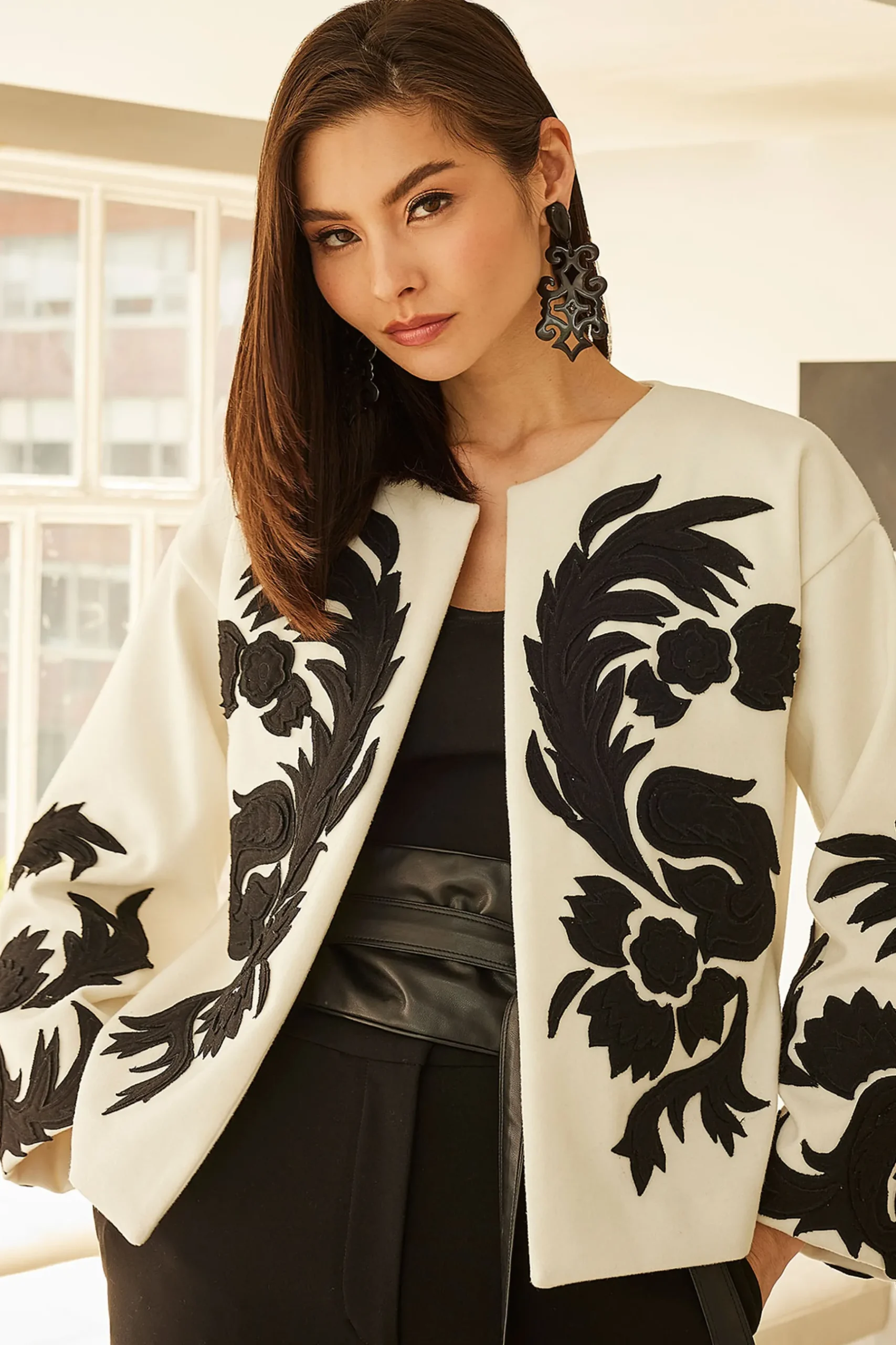 Natori Jackets & Outerwear-Felt Embroidered Crop Jacket