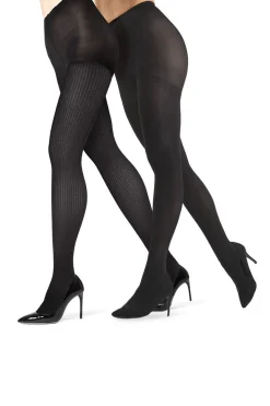 Natori Tights-Fine Rib/Solid Control Top Tights - 2 Pack