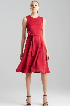 Natori Dresses-Fluid Floral Jacquard Fit & Flare Dress