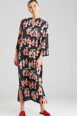 Natori Caftans-Geisha-Printed Satin Caftan