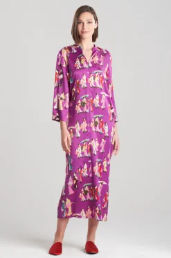 Natori Caftans-Geisha-Printed Satin Caftan