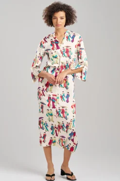 Natori Caftans-Geisha-Printed Satin Caftan