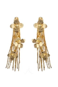 Natori Earrings-Plated Brass Floral Fringe Clip Earrings