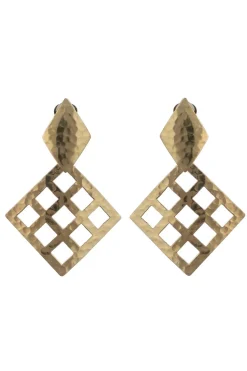 Natori Earrings-Plated Brass Grid Drop Clip Earrings