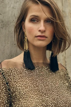 Natori Earrings-Plated Brass Tassel Clip Earrings