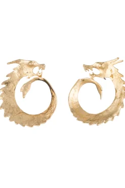 Natori Earrings-Hammered Brass Dragon Swirl Clip Earrings