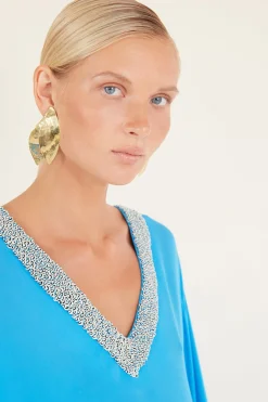 Natori Earrings-Hammered Brass Leaf Pendant Clip Earrings