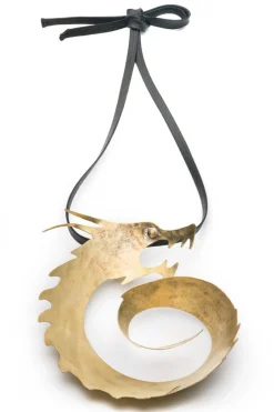 Natori Necklaces-Hammered Brass Swirl Dragon Necklace