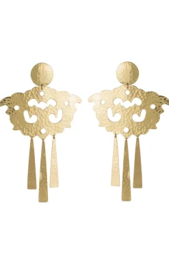 Natori Earrings-Hammered Brass Swirl Fringe Clip Earrings