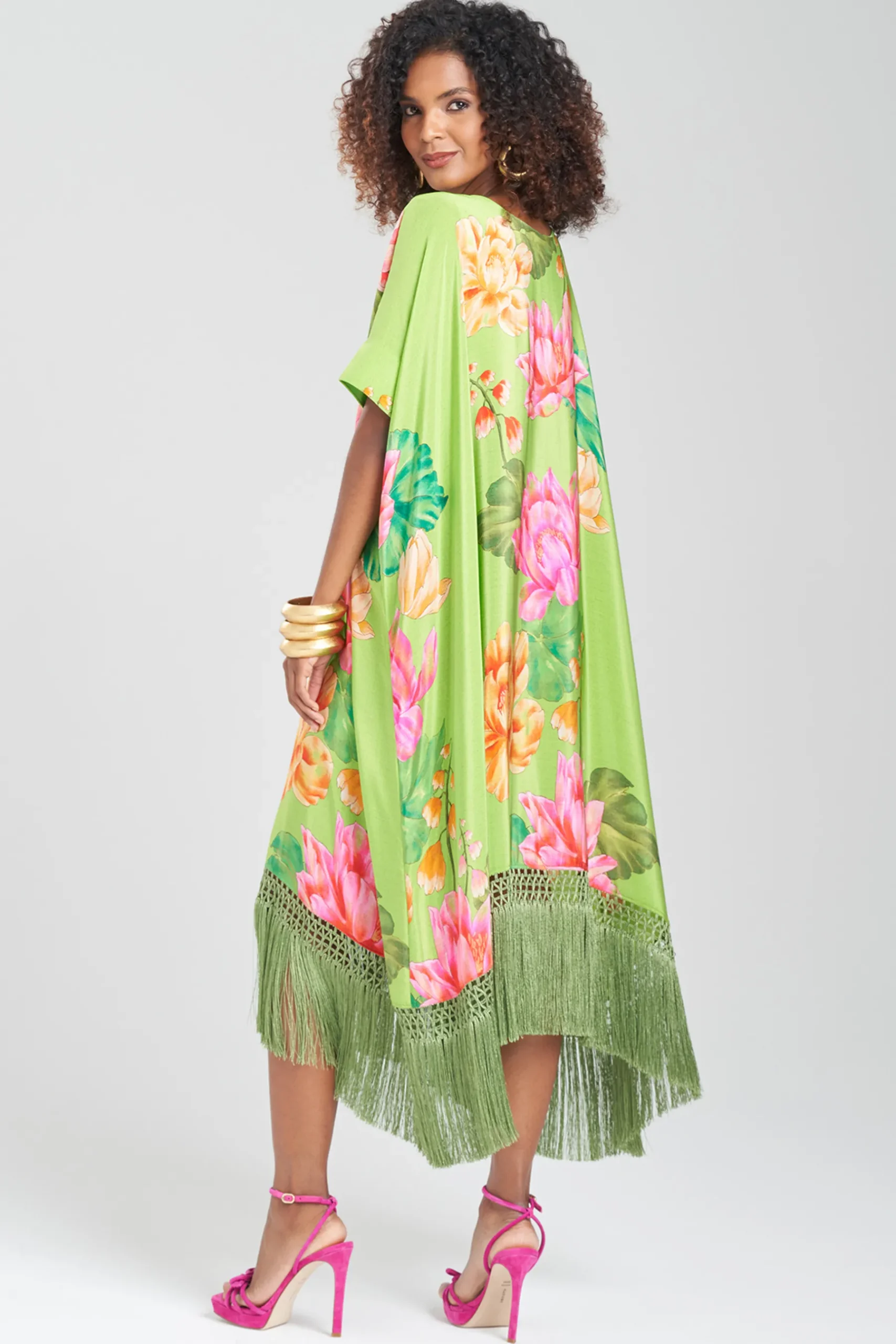 Natori Caftan Dresses-Hanabi Fringe Silk Caftan