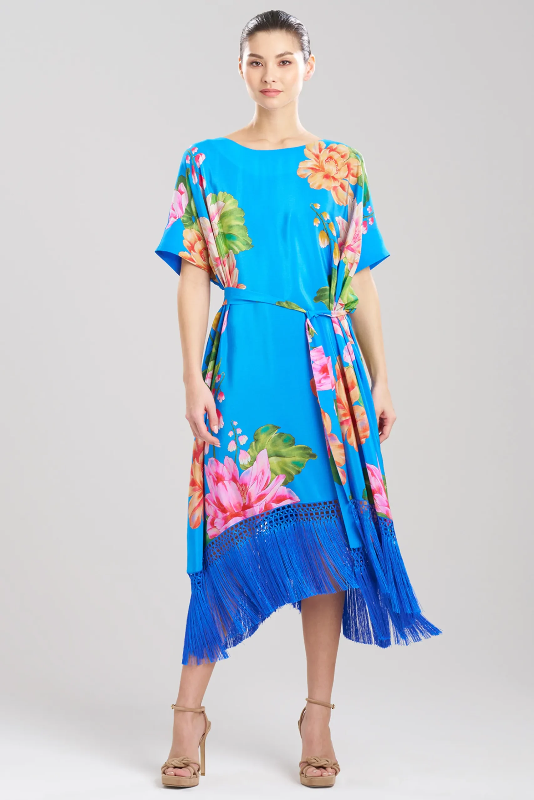 Natori Caftan Dresses-Hanabi Fringe Silk Caftan