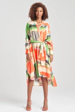 Natori Dresses-Hikaru Cotton Silk Oversized Half Placket Shirtdress