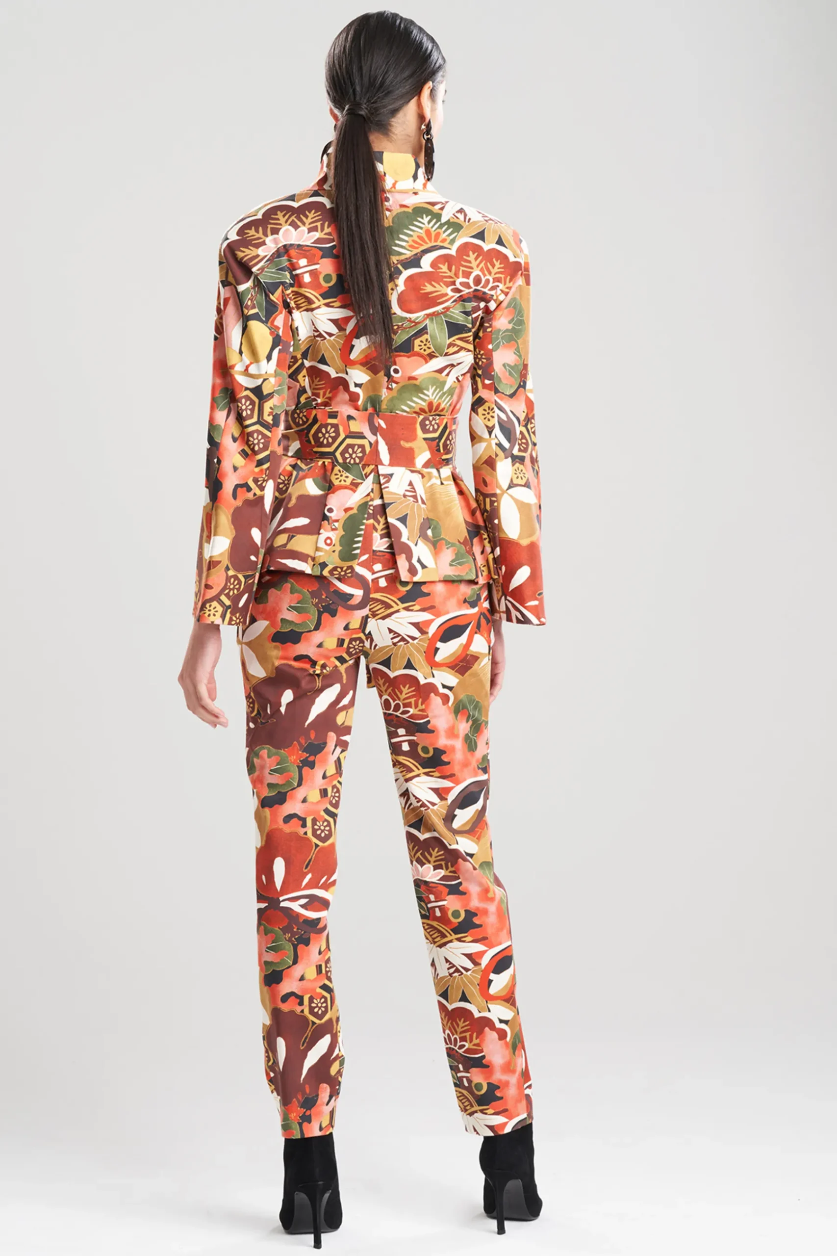 Natori Jackets & Outerwear-Ikebana Printed Cotton Sateen Peplum Jacket