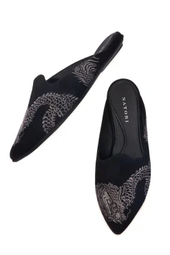 Natori Slides-Image Suede Dragon Embroidery Slide