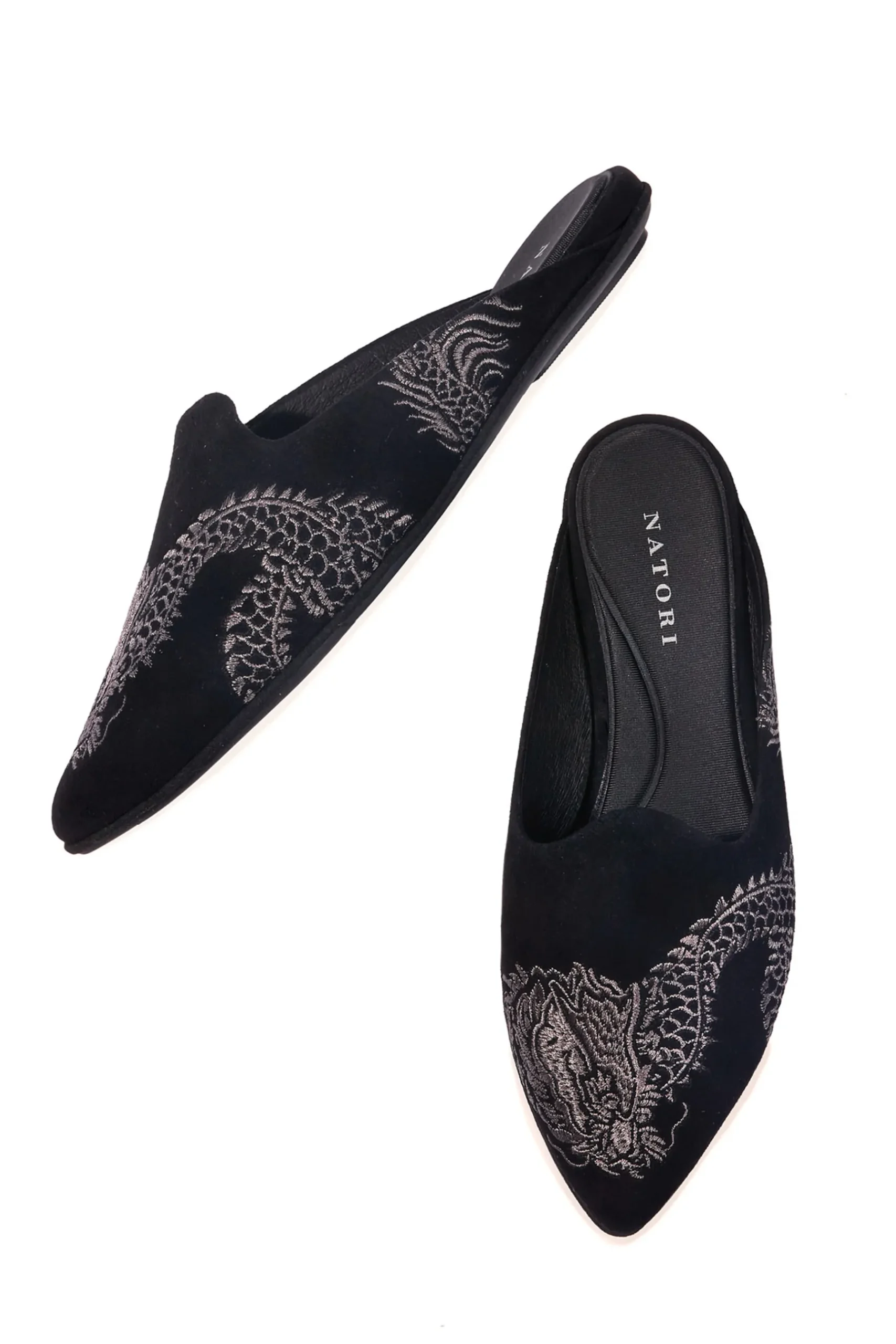 Natori Slides-Image Suede Dragon Embroidery Slide