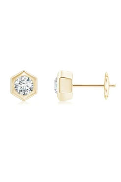 Natori Earrings|Indochine-Indochine 14k Hexagon 4mm Diamond Solitaire Stud Earrings