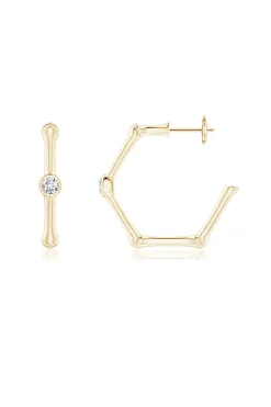 Natori Earrings|Indochine-Indochine 14k Bamboo Hexagon Diamond Center Hoop Earrings