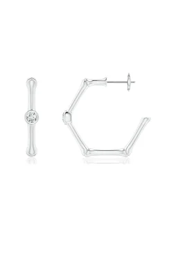 Natori Earrings|Indochine-Indochine 14k Bamboo Hexagon Diamond Center Hoop Earrings