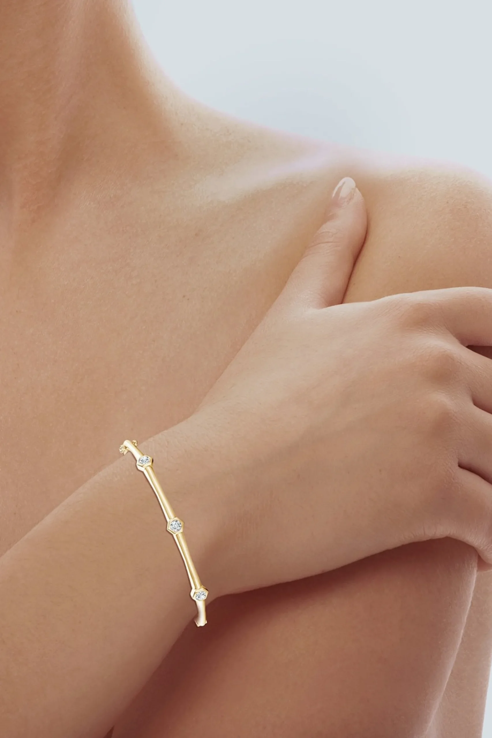 Natori Bracelets|Indochine-Indochine 14k 3-Diamond Bamboo Hinged Bracelet
