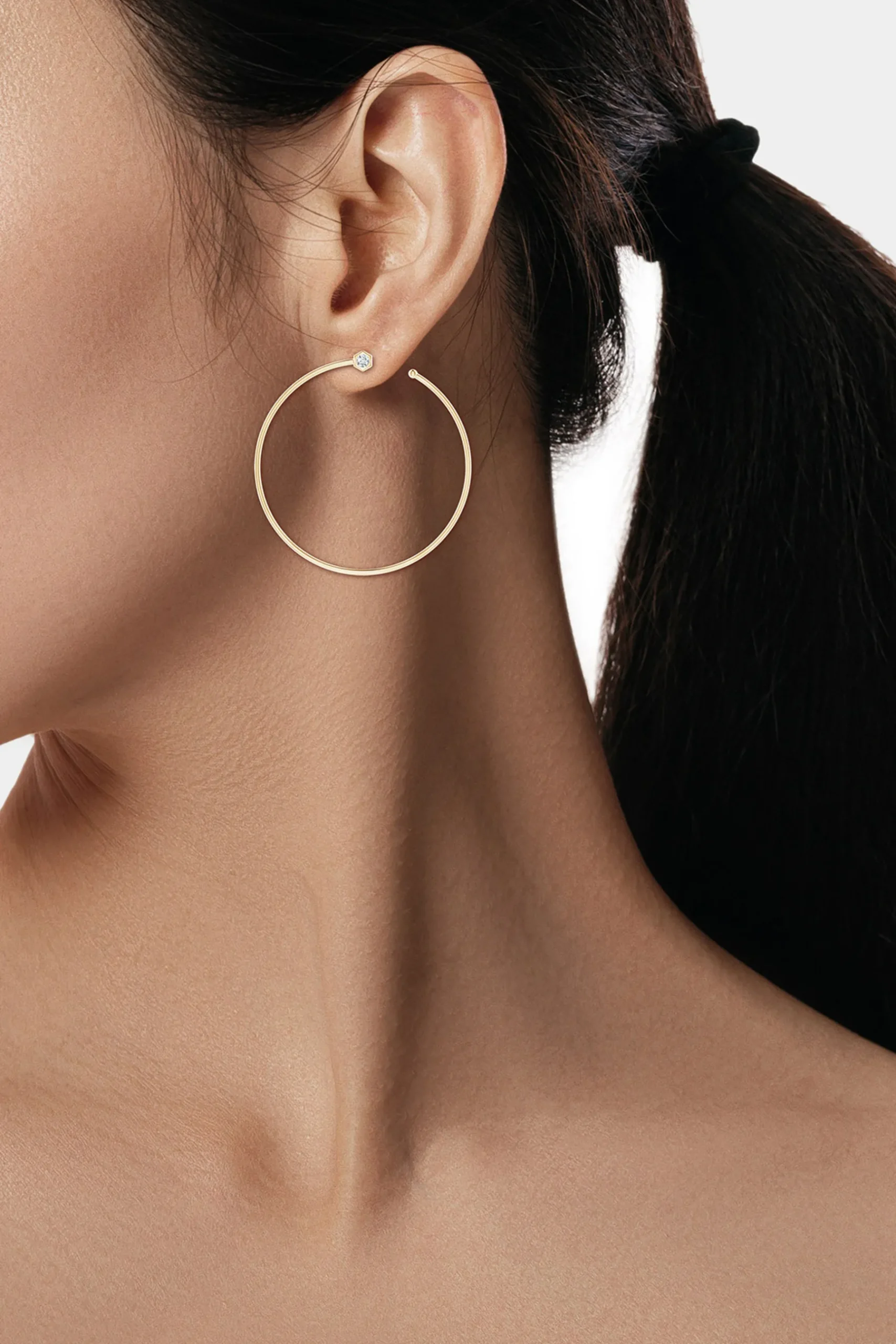 Natori Earrings|Indochine-Indochine 14k Giant Diamond Side-Facing Open Hoop Earrings