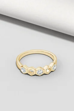 Natori Rings|Indochine-Indochine 14k Hexagon Alternating 3-Diamond Ring