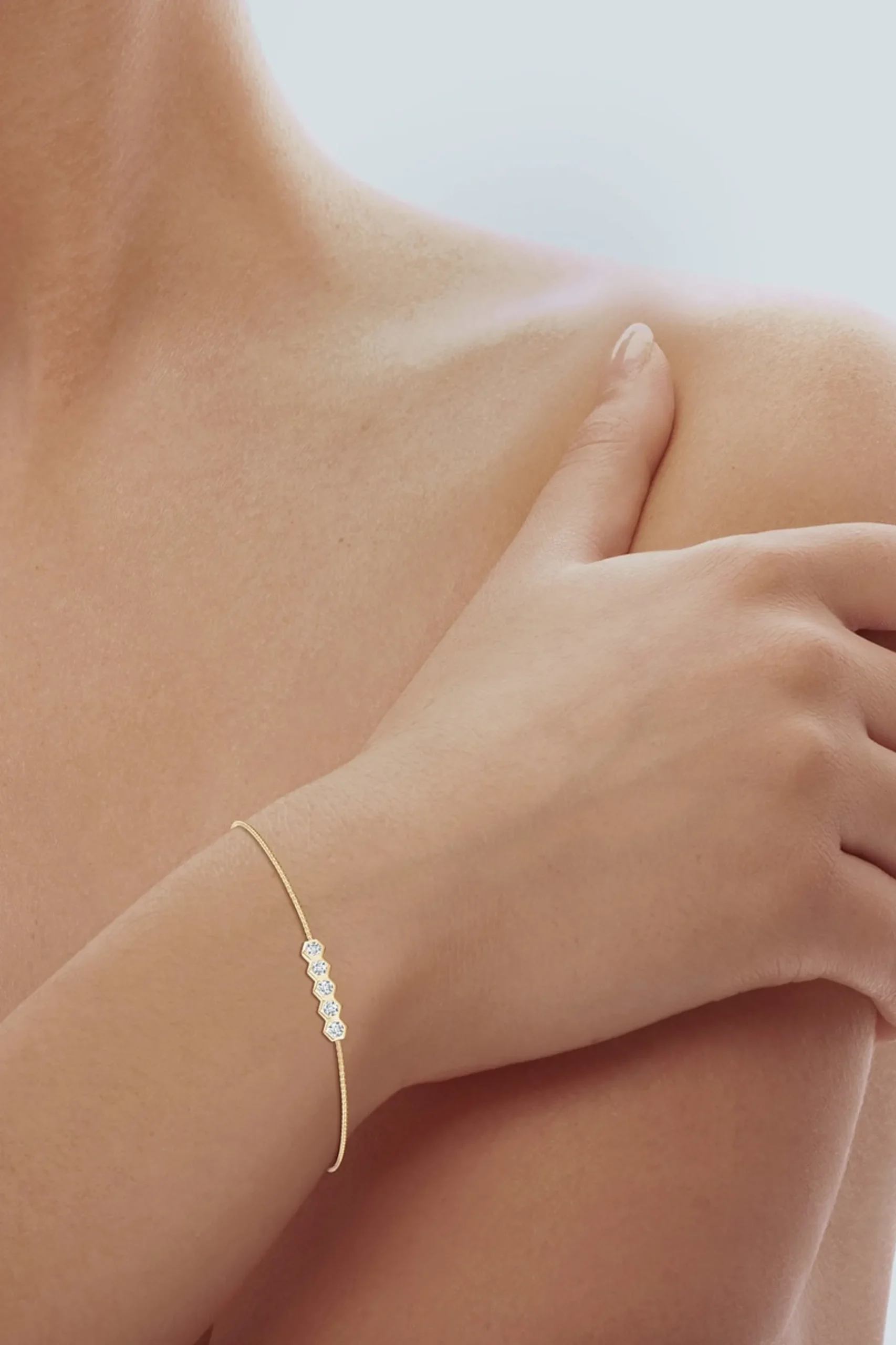 Natori Bracelets|Indochine-Indochine 14k 5-Hexagon Diamond Bar Bolo Bracelet
