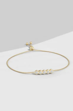Natori Bracelets|Indochine-Indochine 14k 5-Hexagon Diamond Bar Bolo Bracelet