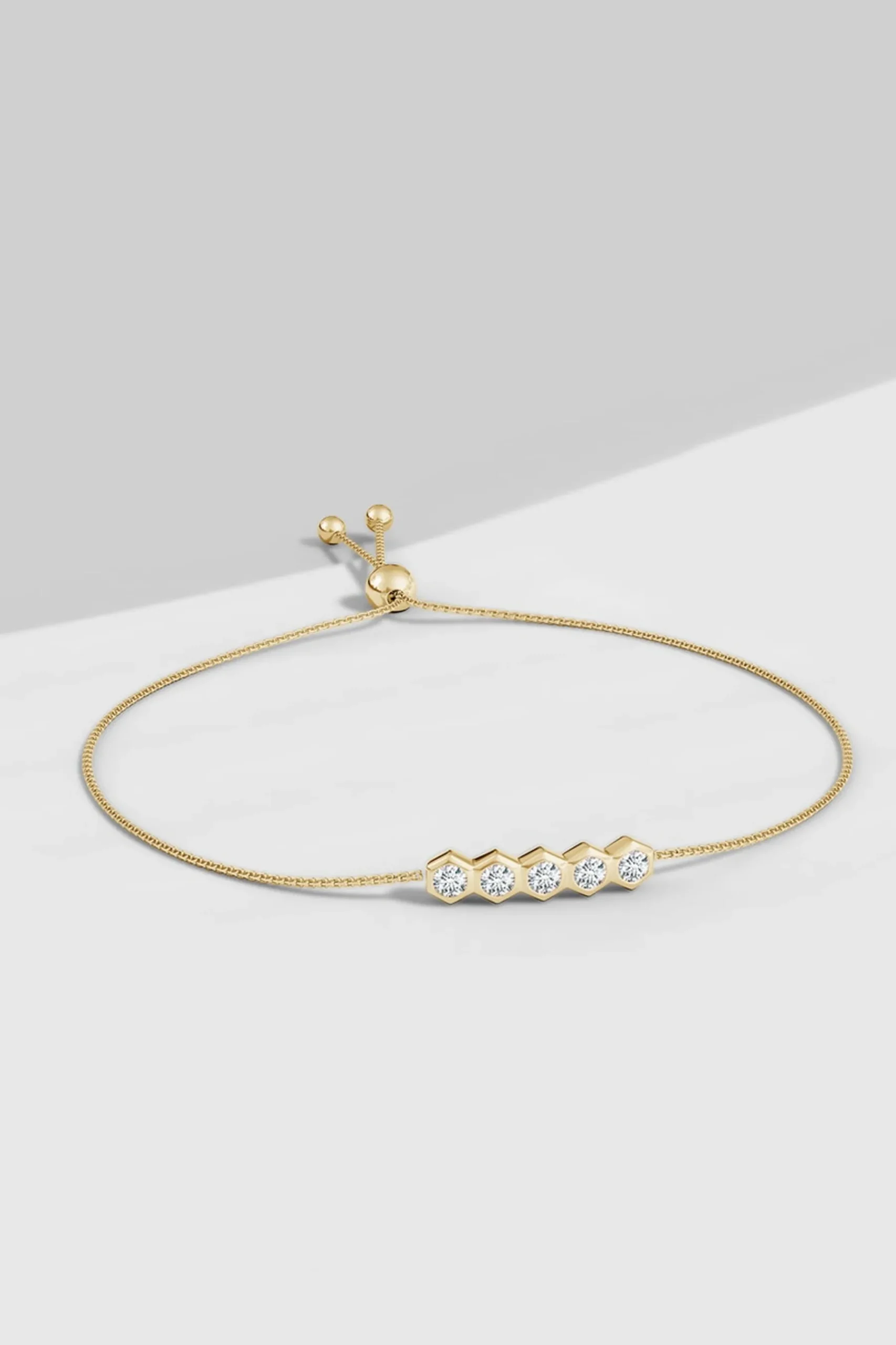 Natori Bracelets|Indochine-Indochine 14k 5-Hexagon Diamond Bar Bolo Bracelet