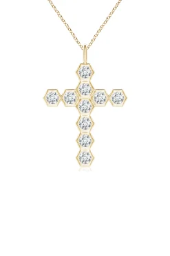 Natori Necklaces|Indochine-Indochine 14k Hexagon Diamond Cross Pendant Necklace