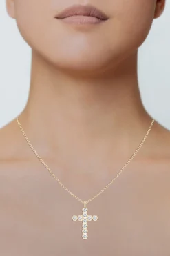 Natori Necklaces|Indochine-Indochine 14k Hexagon Diamond Cross Pendant Necklace
