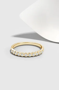 Natori Rings|Indochine-Indochine 14k Hexagon 11-Diamond Stacking Ring