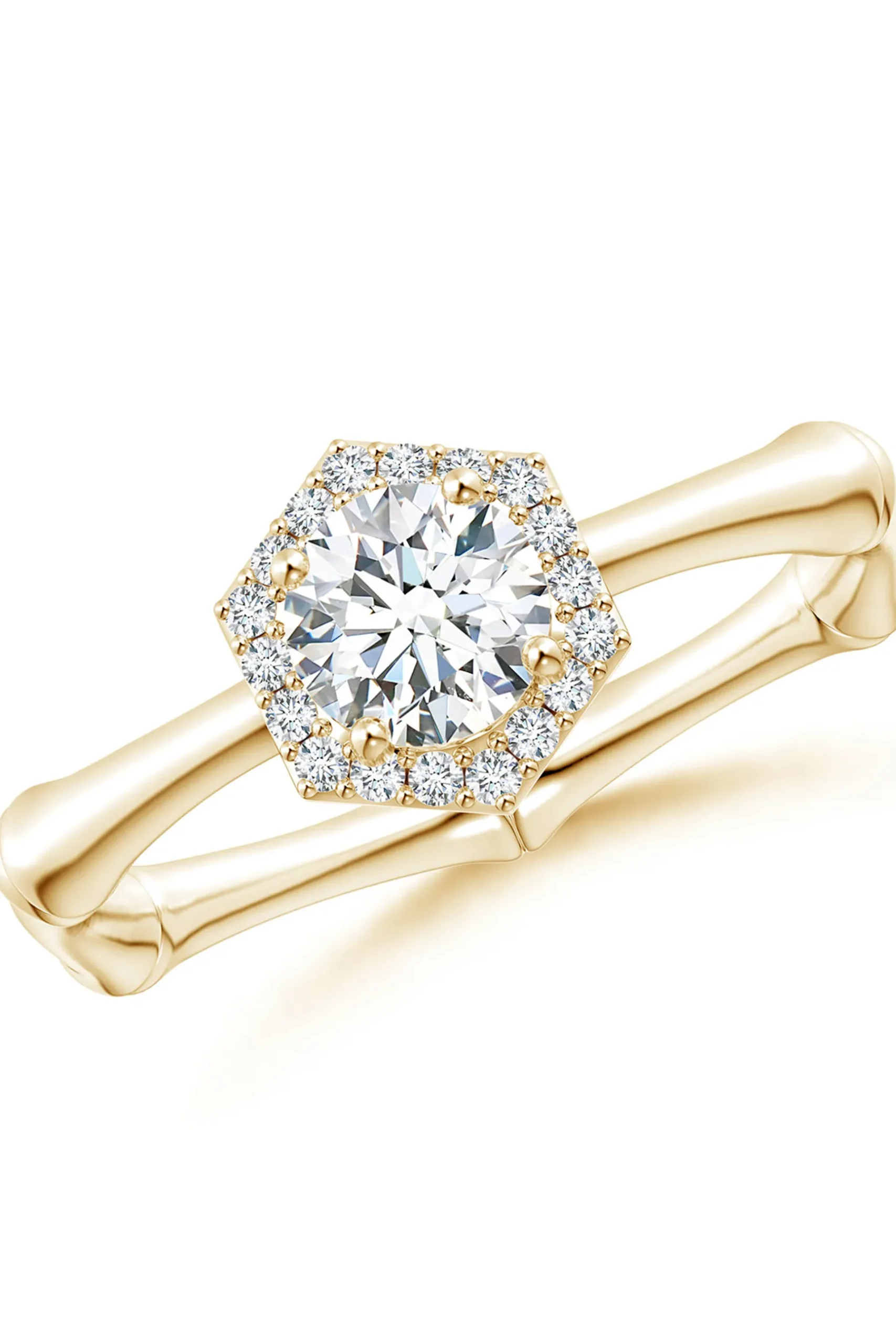 Natori Rings|Indochine-Indochine 14k Hexagon Diamond Pave Halo Bamboo Ring