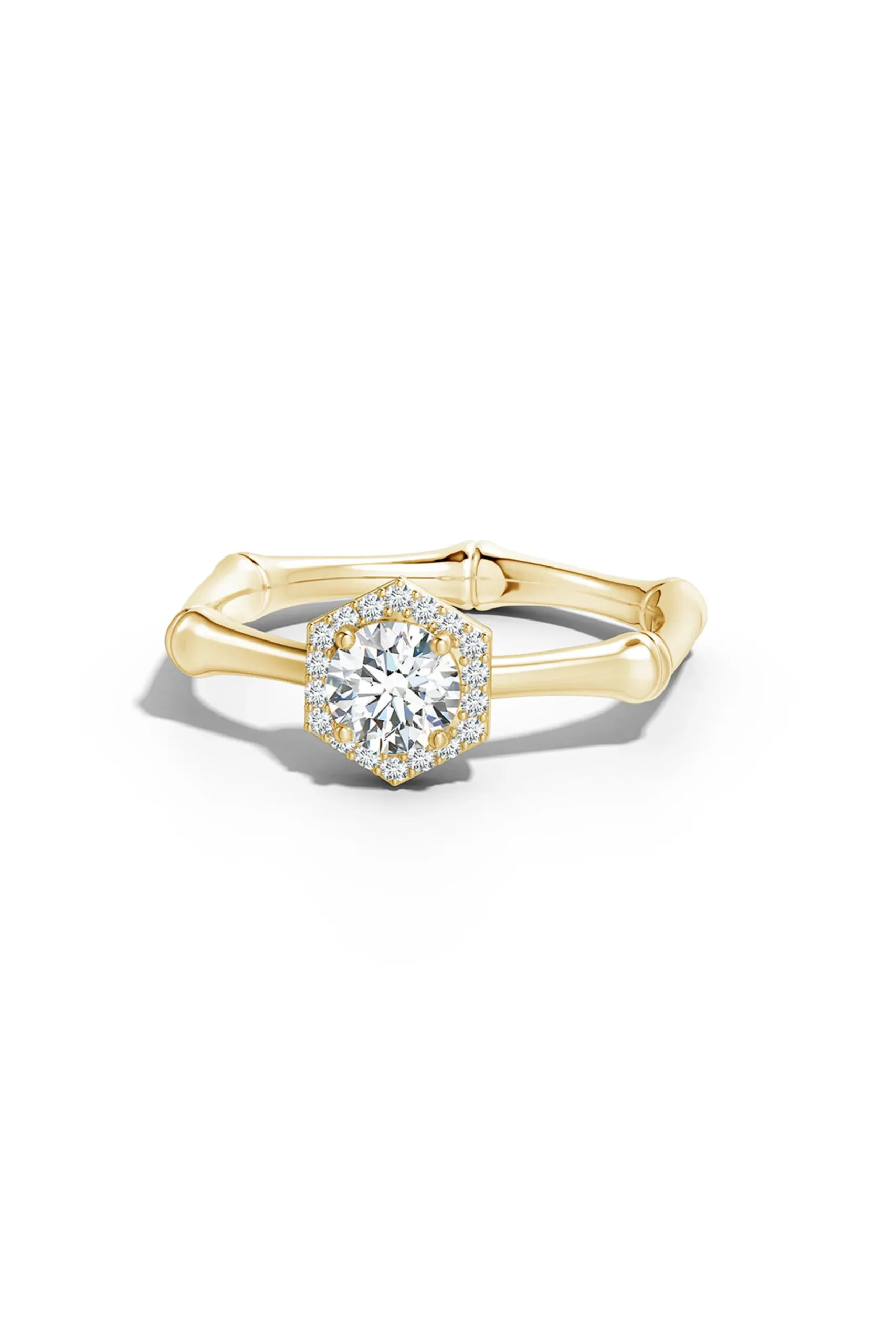 Natori Rings|Indochine-Indochine 14k Hexagon Diamond Pave Halo Bamboo Ring