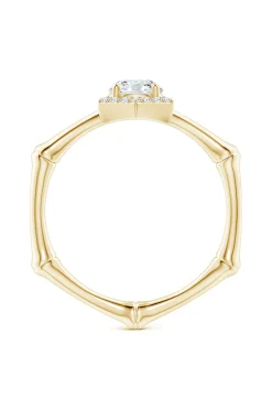 Natori Rings|Indochine-Indochine 14k Hexagon Diamond Pave Halo Bamboo Ring