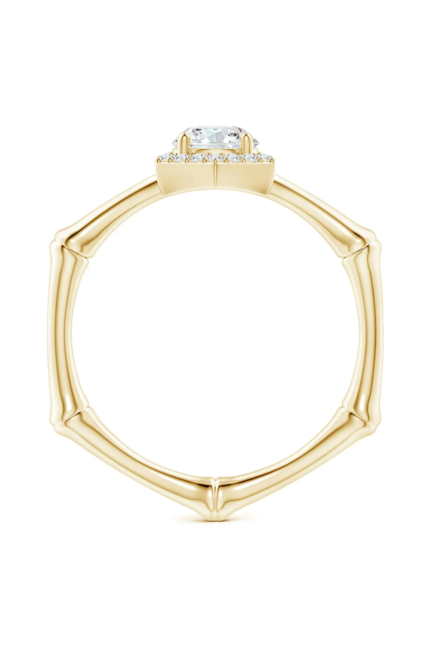 Natori Rings|Indochine-Indochine 14k Hexagon Diamond Pave Halo Bamboo Ring