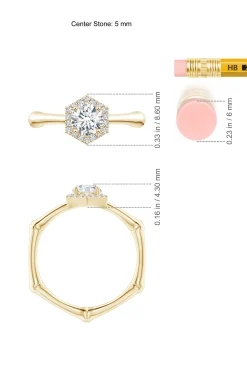 Natori Rings|Indochine-Indochine 14k Hexagon Diamond Pave Halo Bamboo Ring
