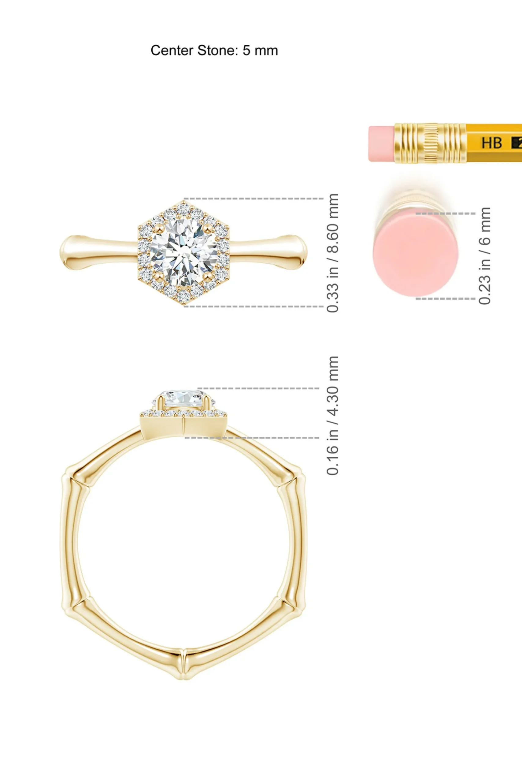 Natori Rings|Indochine-Indochine 14k Hexagon Diamond Pave Halo Bamboo Ring